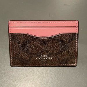 COACH Signature Card Case in Canvas and Dusty Rose